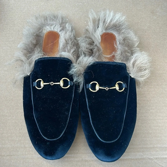 Gucci Princetown velvet fur mule slippers - Picture 1 of 5